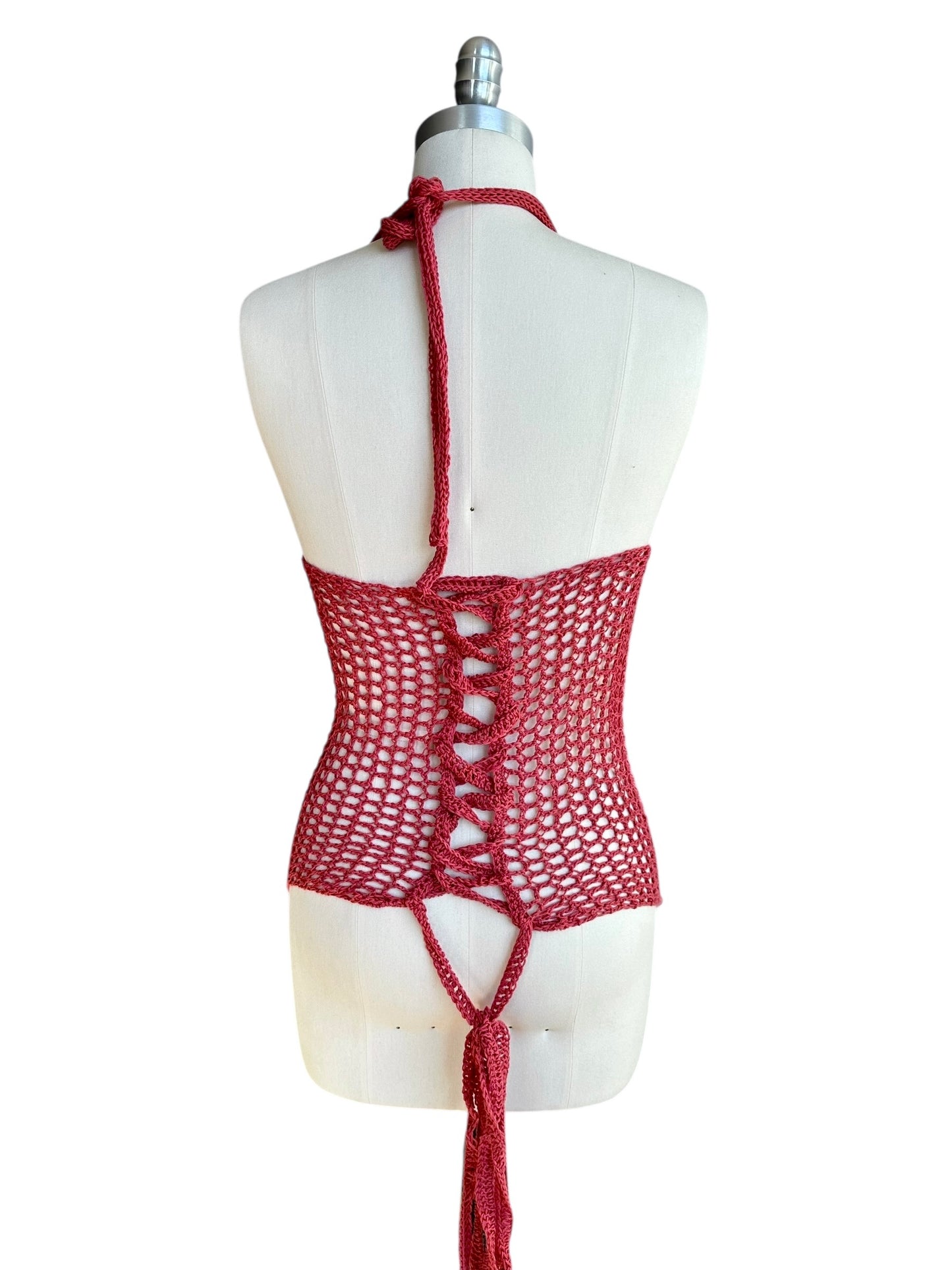 Coral Filet Crochet Halter Top