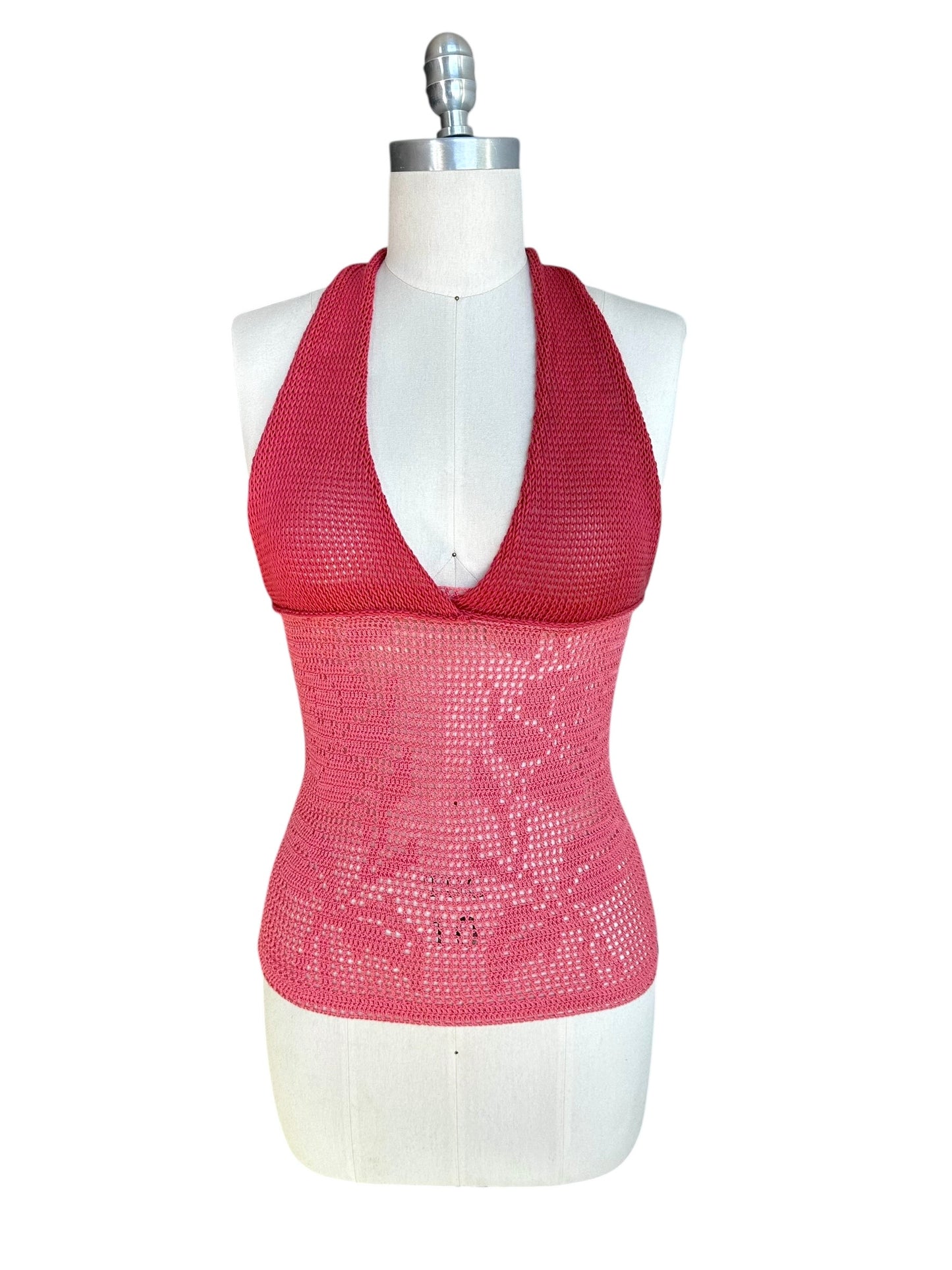 Peach Filet Crochet Halter Top
