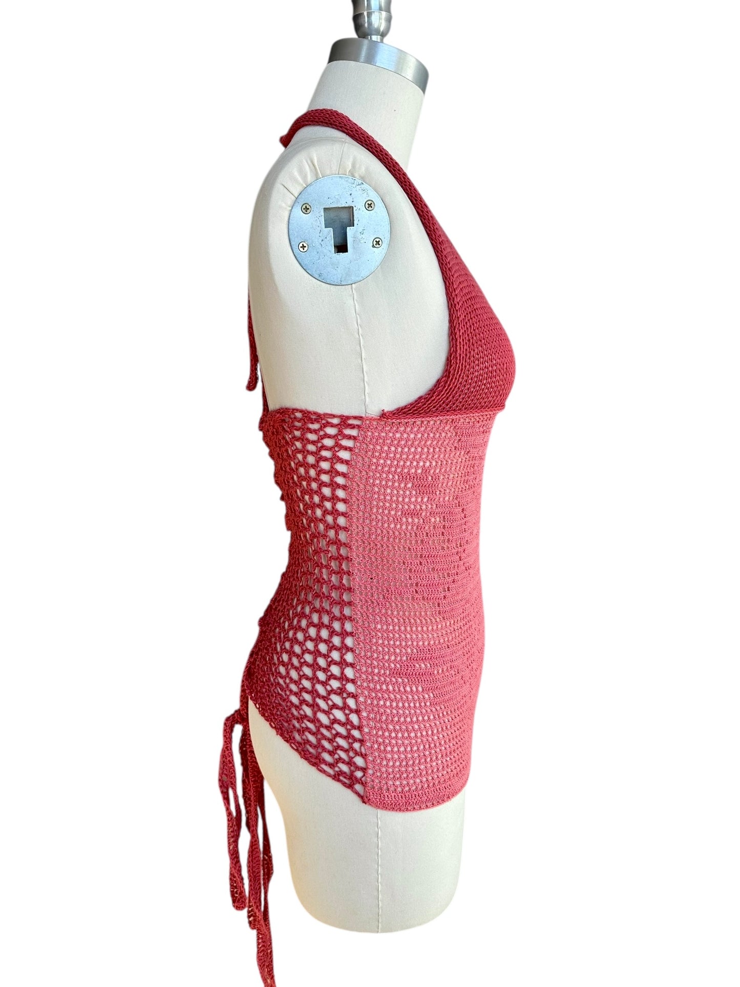 Coral Filet Crochet Halter Top