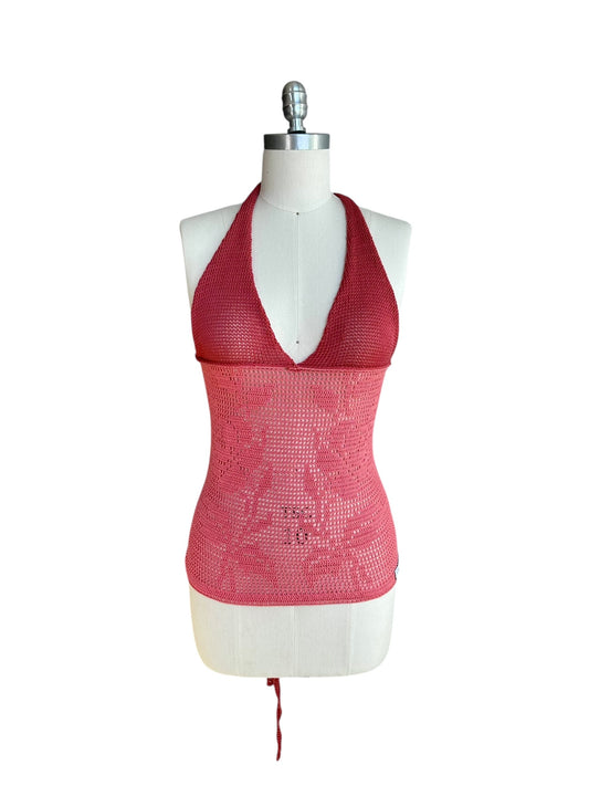 Coral Filet Crochet Halter Top
