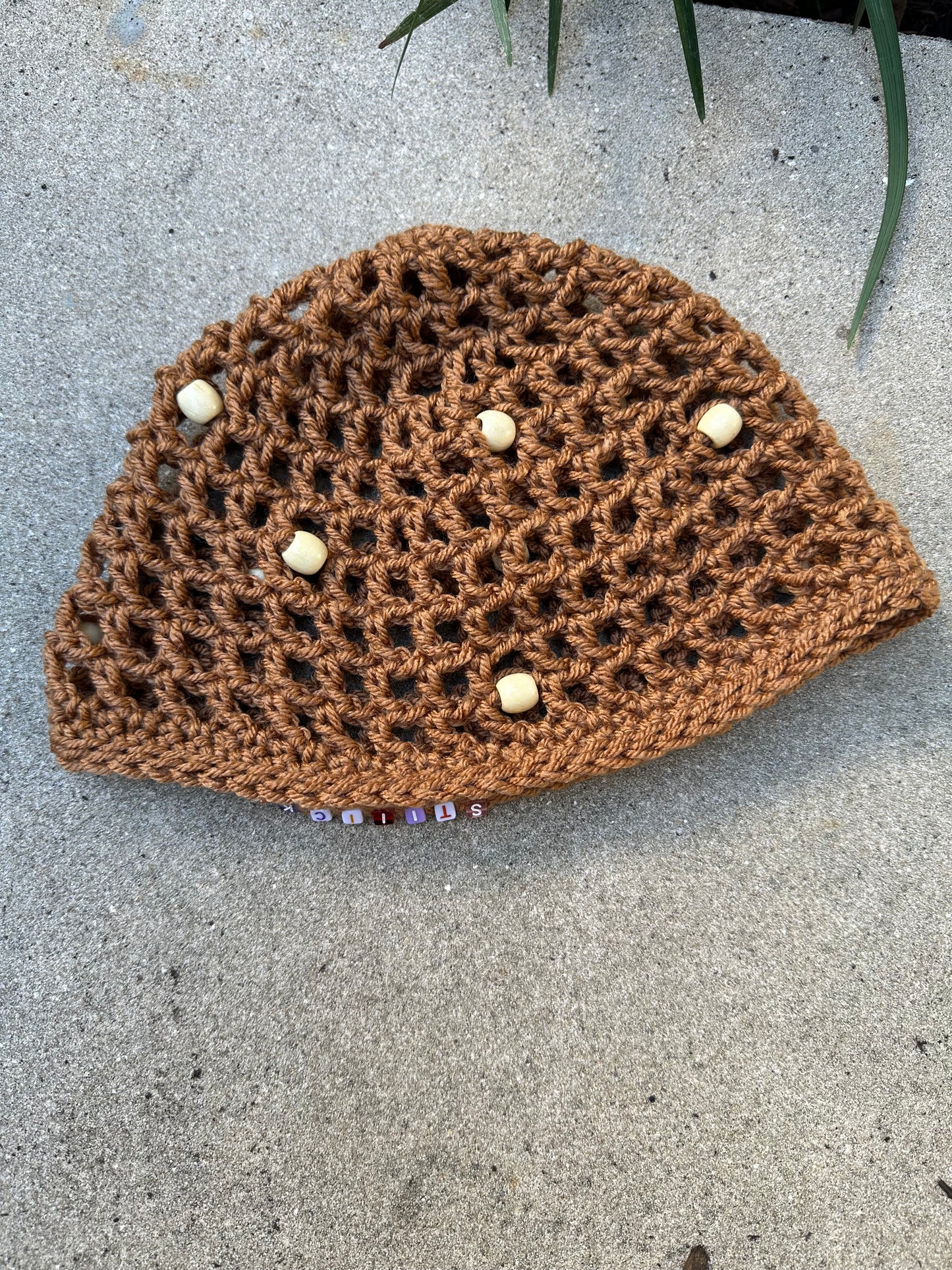 Brown Beaded Cap