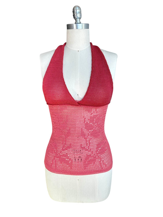 Peach Filet Crochet Halter Top