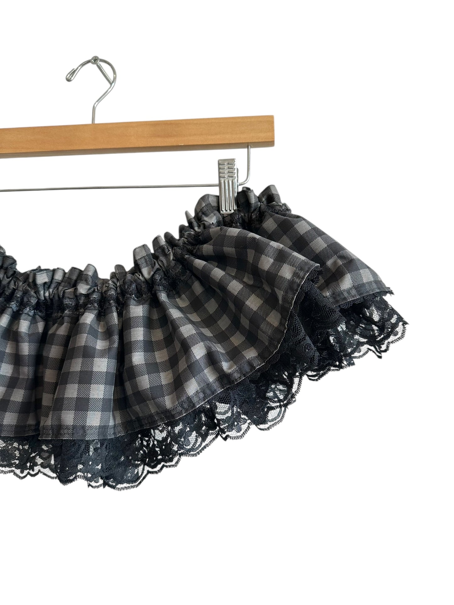 Black Gingham Lace Belt Mini Skirt