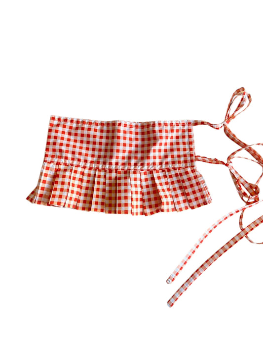 Orange Gingham Belt Mini Skirt