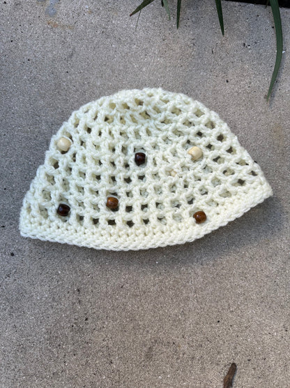 Cream Beaded Cap