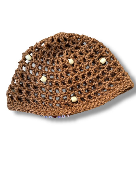 Brown Beaded Cap