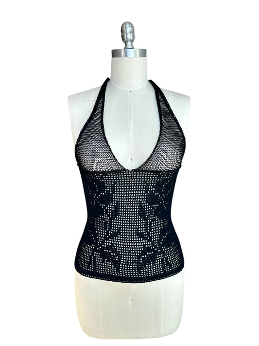Midnight Filet Crochet Halter Top
