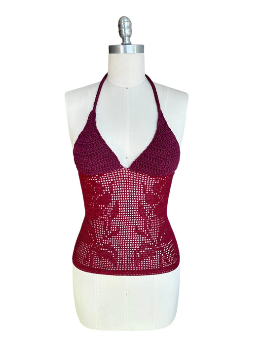 Sangria Filet Crochet Halter Top