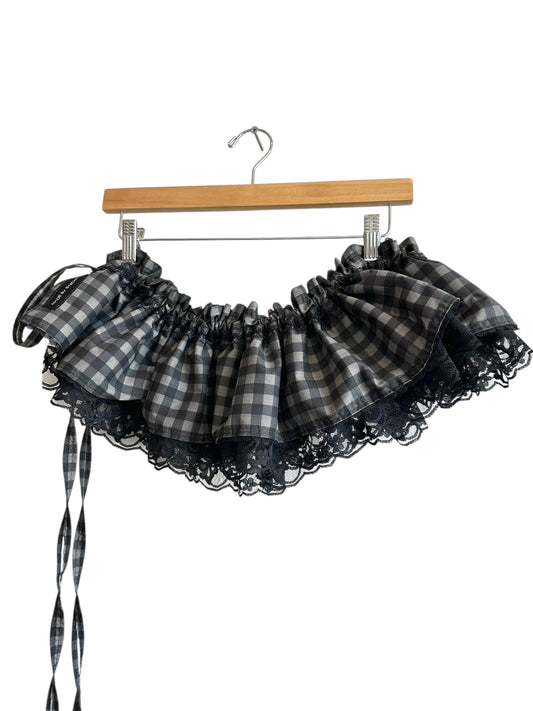 Black Gingham Lace Belt Mini Skirt