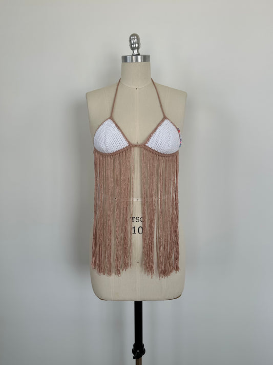 White Fringe Bikini Top
