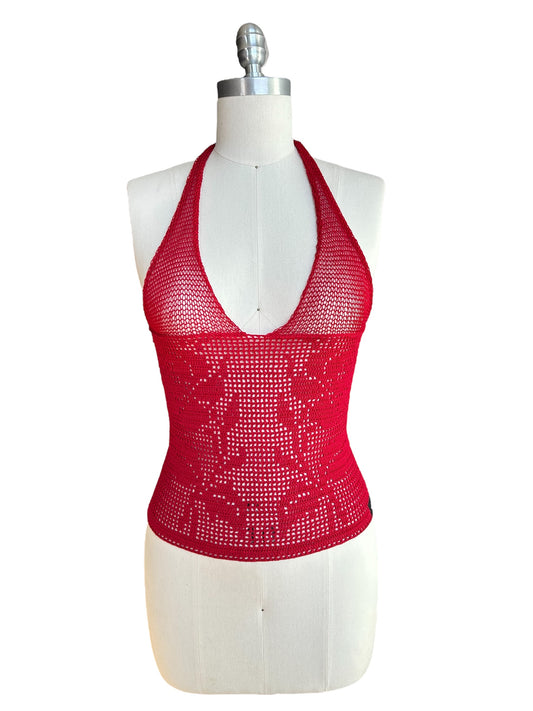 Maraschino Filet Crochet Halter Top